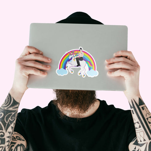 Glenn Danzig Unicorn Sticker, The Misfits Rainbow Hydroflask Sticker, Gifts for Punk Music, Horror Punk Laptop Decal